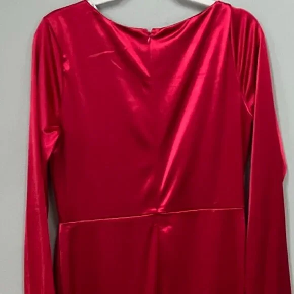 Lulu's Off to the Ball Red Satin Long Sleeve Maxi Dress Size XL - Picture 7 of 9